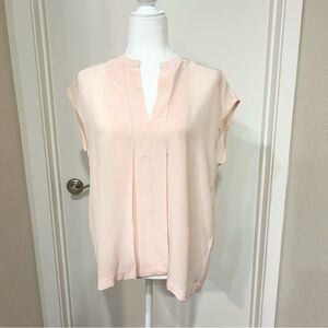 $99 Lucky Brand Pale Pink 100% silk cap-sleeve popover blouse Vneck NWT Sz S